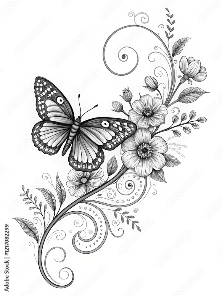 Fototapeta premium black and white background floral, flower, vector, design, pattern, decoration, 