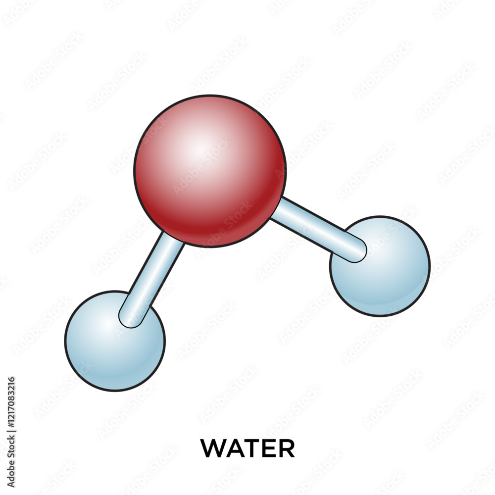 H2O Water Ball and Stick Molecule