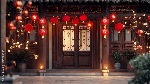 Wallpaper Mural Festive Chinese New Year lanterns illuminate ancient home entrance. Torontodigital.ca
