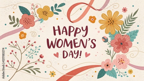 A card illustration with the words “Happy Women’s Day!”