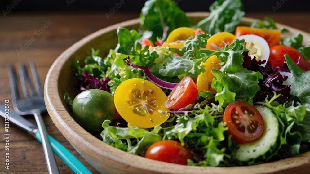 Delicious and Colorful Fresh Salad Bowl Featuring Crisp Lettuce, Juicy Tomatoes, and Vibrant Greens, Perfectly Arranged for a Healthy and Nutrient-Packed Meal Delicious and Colorful Fresh Salad Bowl Featuring Crisp Lettuce, Juicy Tomatoes, and Vibrant Greens, Perfectly Arranged for a Healthy and Nutrient-Packed Meal
