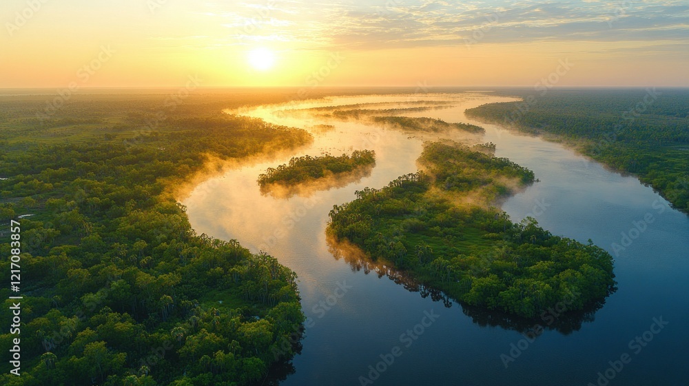 Sunrise River Mist Aerial Landscape Sunrise River Mist Aerial Landscape
