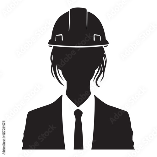 Silhouette of Female Construction Worker Wearing Hard Hat