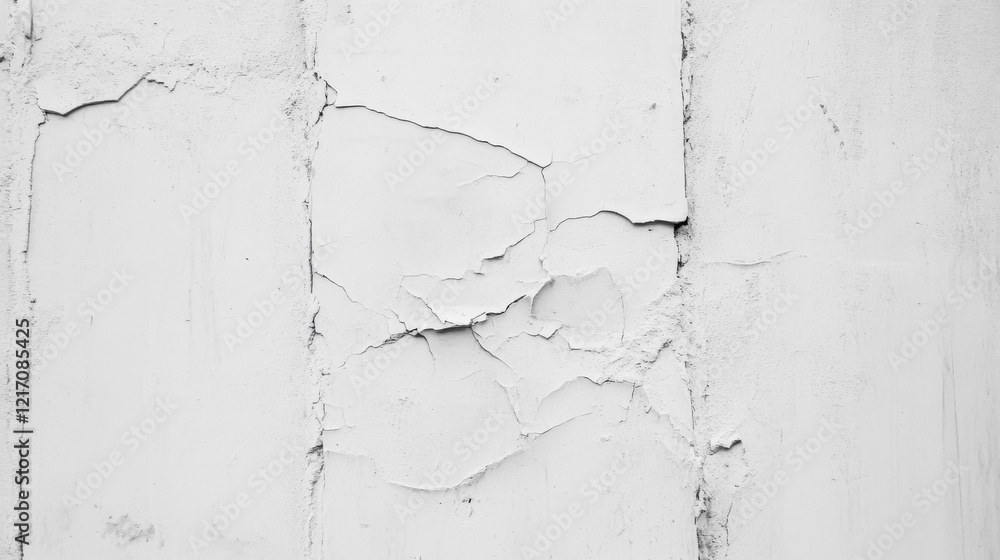 Fototapeta premium Cracked White Wall Texture with Peeling Paint, Ideal for Backgrounds and Design Projects