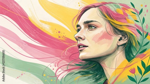 An abstract portrait in bright spring colors.