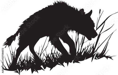 Silhouette of a wolf stalking through tall grass vector illustration