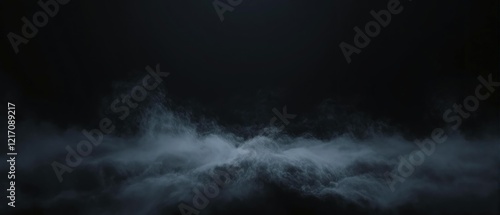 A misty fog floats gently on a dark canvas of blackness creating an eerie atmosphere, smoke on black background, cloud formation, gloomy environment, misty veil, foggy scene