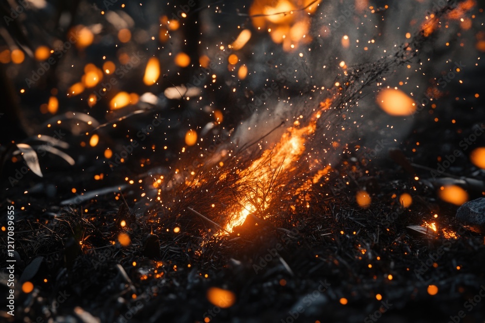 Naklejka premium A close-up shot of flames engulfing a grassy area, suitable for use in outdoor-themed projects or as a symbol for passion and energy