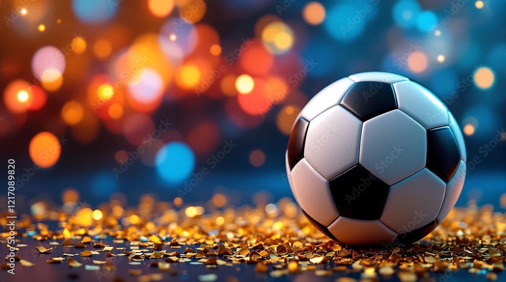 Fototapeta premium Soccer ball on a field surrounded by dynamic digital graphs, highlighting the integration of sports analytics and online betting in modern soccer.