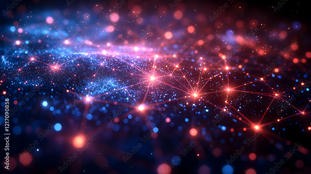 Fototapeta premium Abstract Network Connections: Glowing Particles and Lines Representing Global Digital Communication