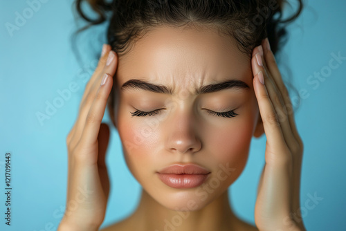 Wallpaper Mural Young woman suffering from headache massaging temples. Girl with migraine or stress, tired female with throbbing pain Torontodigital.ca
