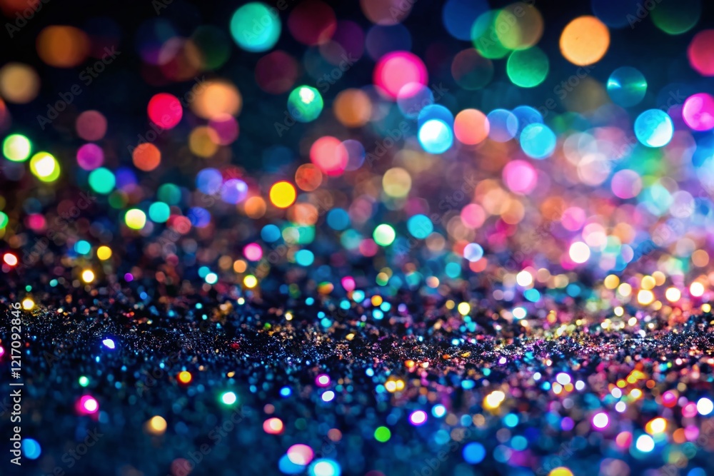 Naklejka premium Sparkling Glitter on Black Background - Night Photography Stock Photo