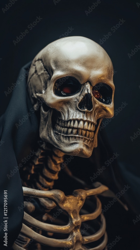 A grim reaper illustration featuring a skeletal figure with a dark cloak, set against a shadowy background, exuding an eerie and horror-themed atmosphere. A grim reaper illustration featuring a skeletal figure with a dark cloak, set against a shadowy background, exuding an eerie and horror-themed atmosphere.