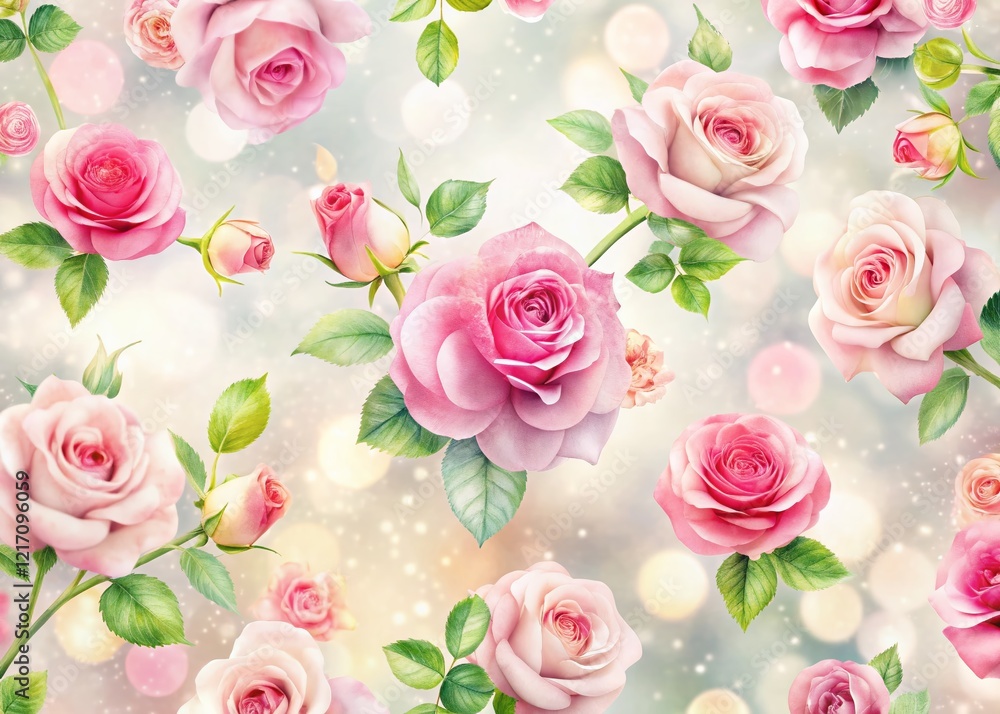 Fototapeta premium Spring Rose Pattern: Modern White Background Bokeh Floral Design Stock Photo