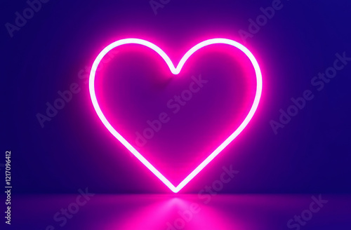Neon pink hart with various glowing effects, luminous outline. 