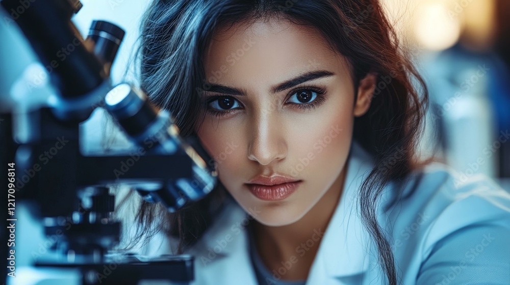 Close-up of a Woman Scientist at a Microscope Close-up of a Woman Scientist at a Microscope