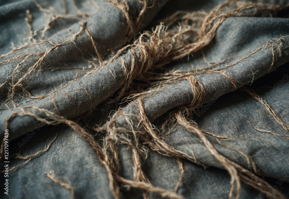 Texture of weathered fabric with frayed edges and visible threads Texture of weathered fabric with frayed edges and visible threads