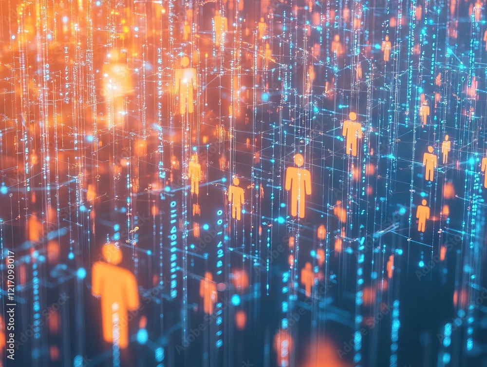 Obraz premium Digital Space With Holographic Figures And Data Streams