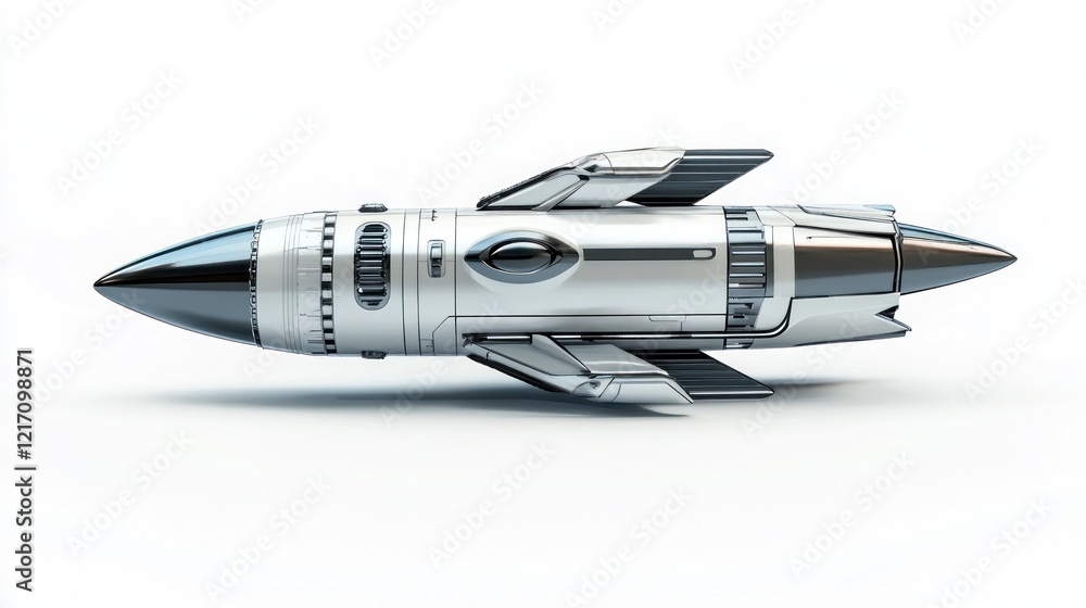 Futuristic rocket spaceship on white background, space travel concept Futuristic rocket spaceship on white background, space travel concept