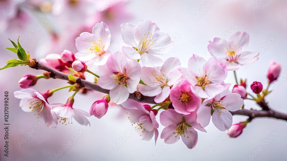 Obraz premium Stunning Low Light Cherry Blossom Bloom Isolated on White Background - Spring Floral Photography