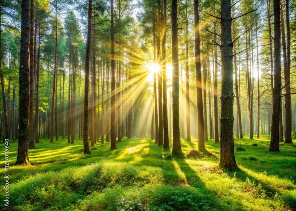 Fototapeta premium Forest Landscape Sunlight Outdoors On White Background