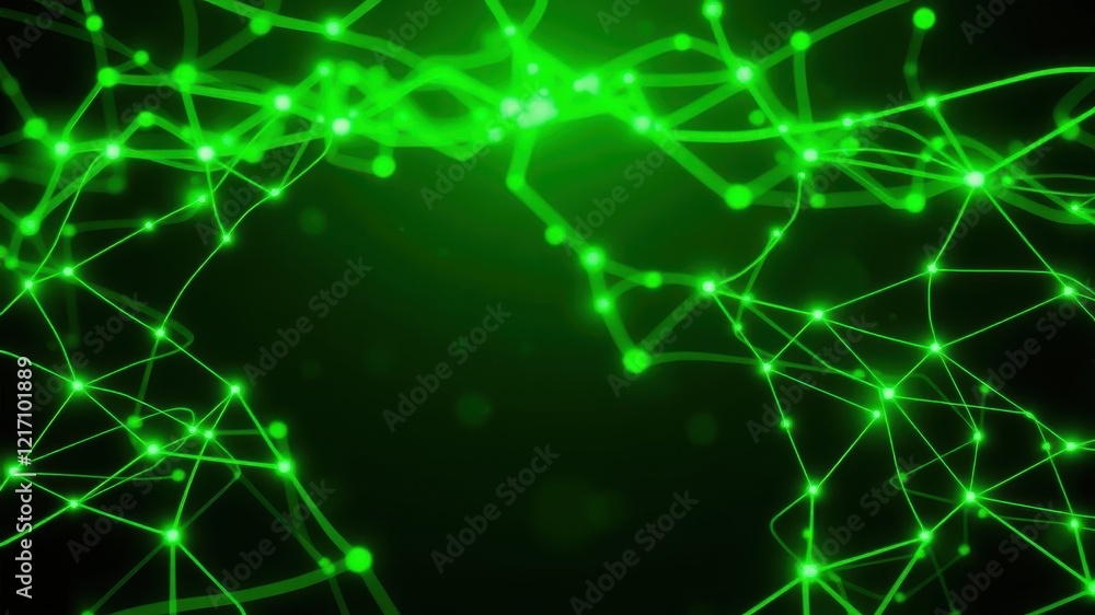 Obraz premium Abstract Green Network Connections Illuminated Nodes and Lines