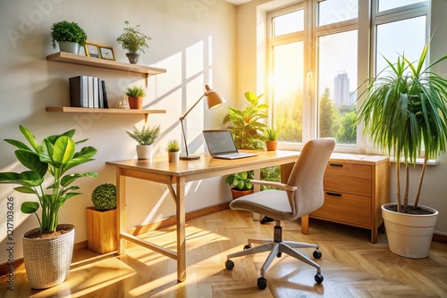 Wallpaper Mural Sunny Modern Workplace: Bright Desk with Natural Light Torontodigital.ca