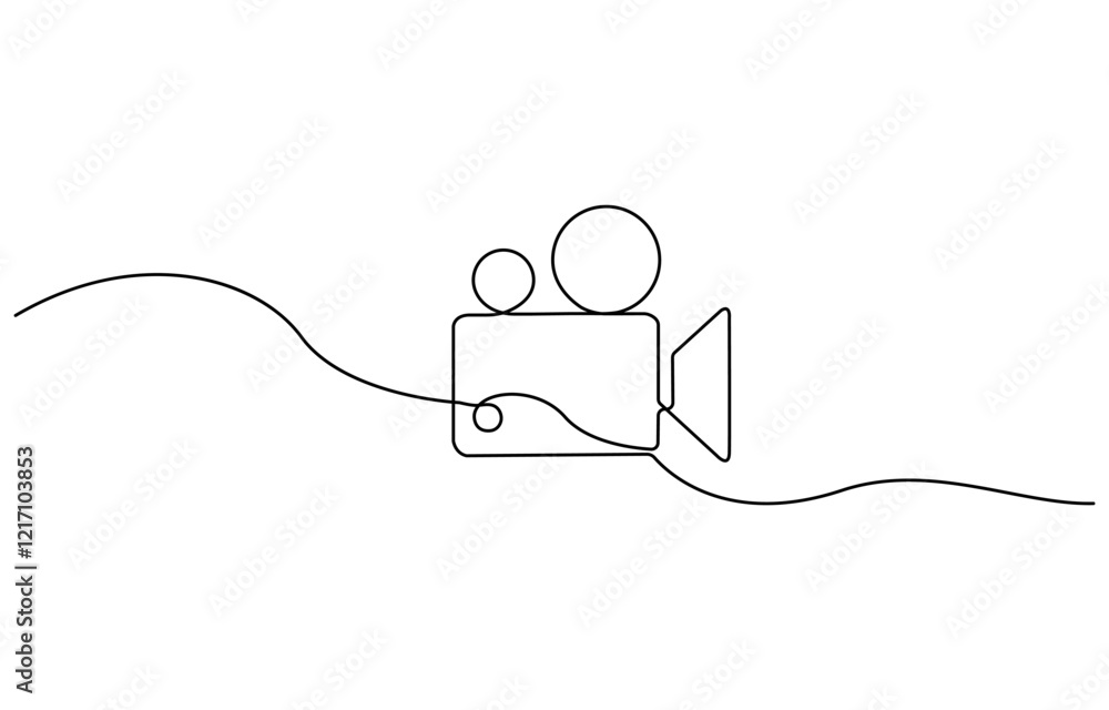 Fototapeta premium Continuous Line Drawing of Movies Concept. Hand Drawn Symbol Vector Illustration, continuous line drawing of retro video camera.