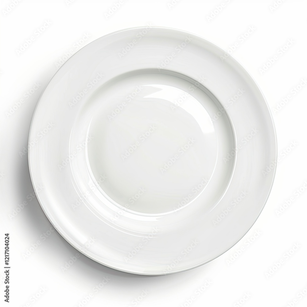 A simple, round white plate isolated on white background, suitable for serving food. A simple, round white plate isolated on white background, suitable for serving food.