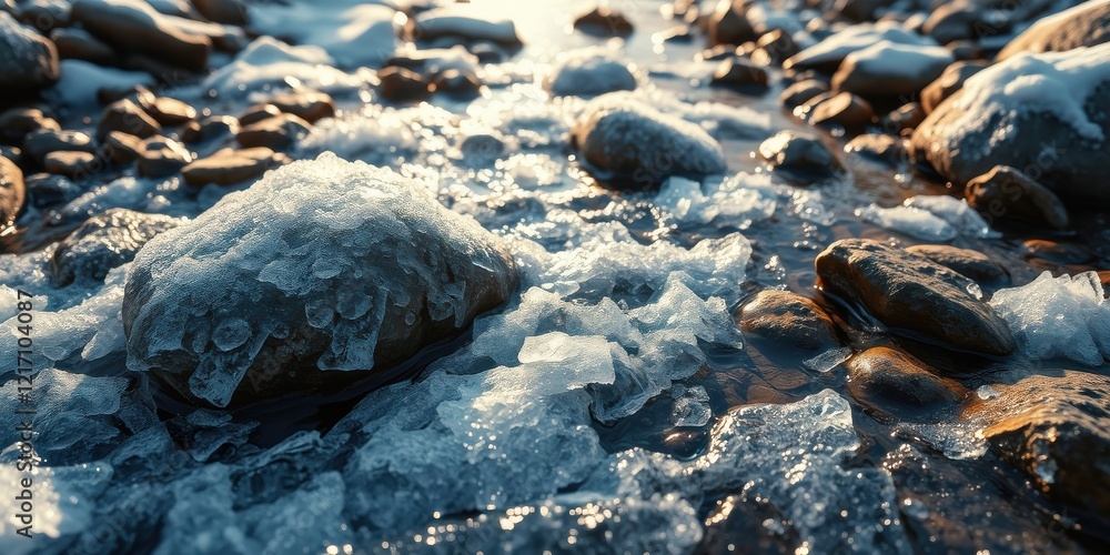 Icy Stream Rocks Glimmering in the Winter Sun Icy Stream Rocks Glimmering in the Winter Sun