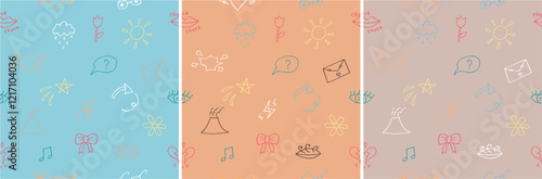 3 pc Set of fun doodle seamless patterns.