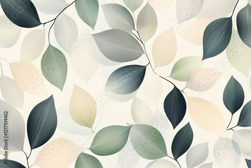 Scandinavian minimalist pattern with flowing abstract leaf shapes in soft neutral tones