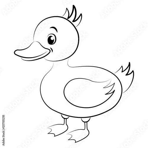 A vector digital illustration of a cute duckling to color in cartoon style. Ideal for children's coloring books.