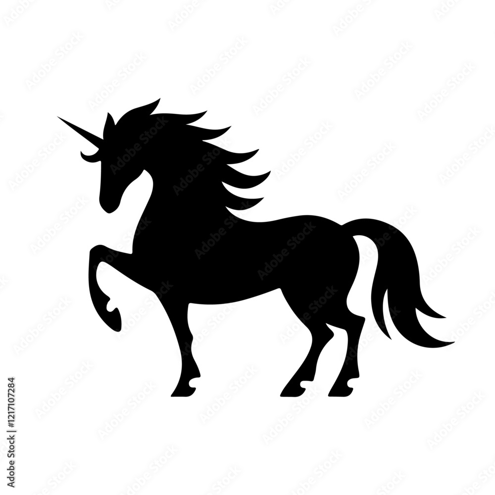 Fototapeta premium Majestic Unicorn Silhouette with Flowing Mane in Black
