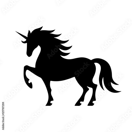 Majestic Unicorn Silhouette with Flowing Mane in Black