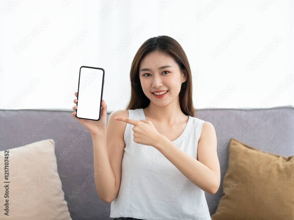Casual and comfortable users showcasing smartphones with blank screens in a bright home setting, ideal for app or tech feature demonstrations. Casual and comfortable users showcasing smartphones with blank screens in a bright home setting, ideal for app or tech feature demonstrations.