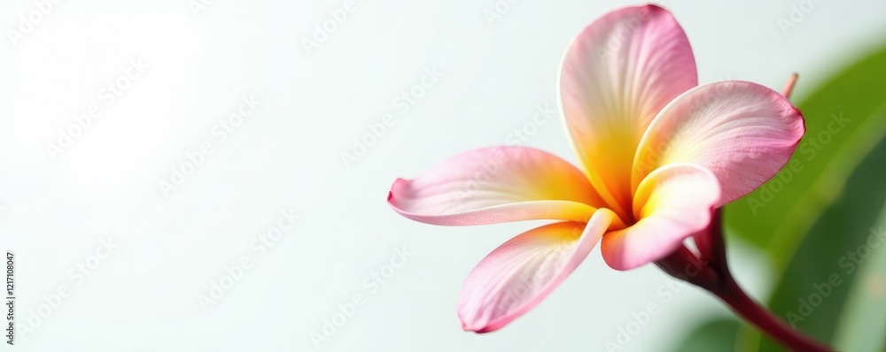 Fototapeta premium Delicate plumeria frangipani flower on white background, flower power, exotic, garden