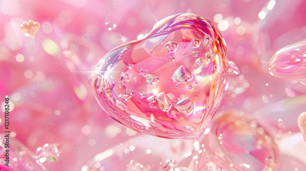 Fototapeta premium Pink hearts flying on a pink background