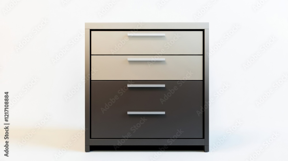 Modern Three-Drawer Nightstand on White Background Modern Three-Drawer Nightstand on White Background