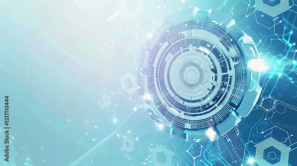 Obraz premium Vector gear wheels, hexagons and circuit boards, high tech digital technology and engineering, digital telecommunications technology concept. abstract future