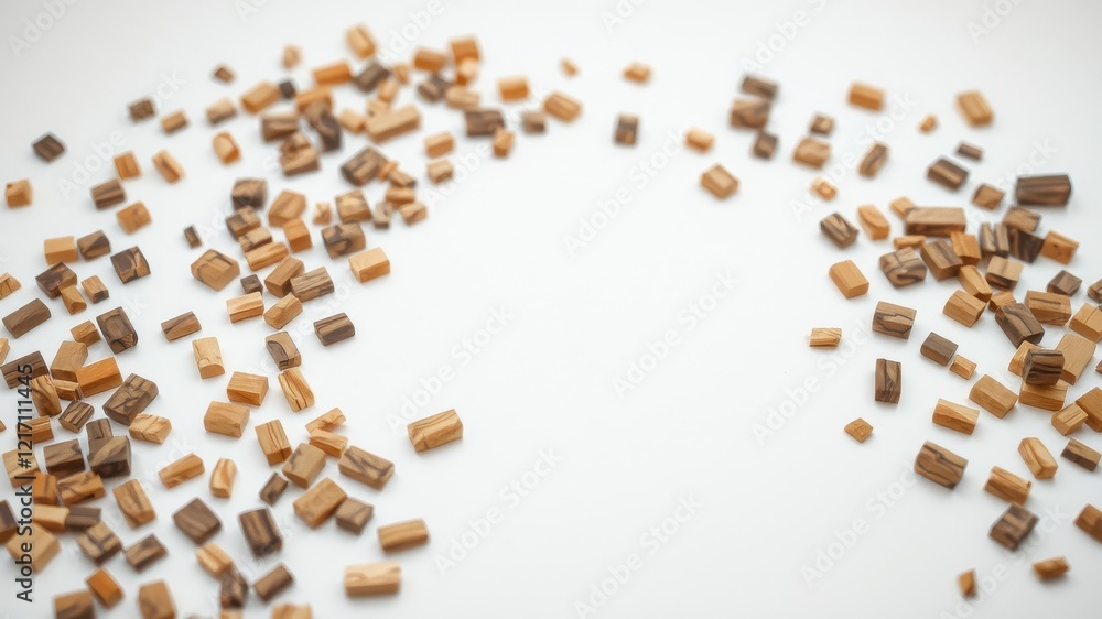 Scattered Wooden Blocks Forming a Frame on White Background