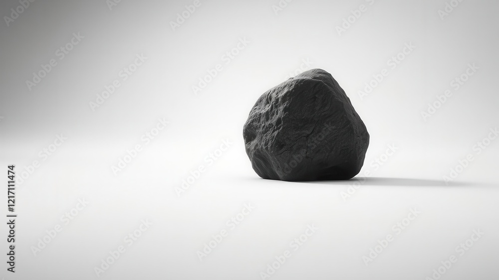 Fototapeta premium A Single Dark Grey Boulder on a White Background
