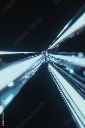 A dynamic space warp background featuring streaks of light converging at a central point, creating a hyperspace effect. Dominated by blue and white hues. photo