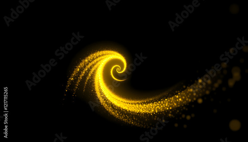 Golden spiral, glittering particles, cosmic swirl, abstract fractal, black background, shimmering gold dust, celestial elegance, intricate pattern, mystical energy, magical vortex, starry night, galac photo