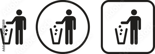 Vector icon of throwing trash in its place, Symbol of throwing trash in the trash can icon. Public cleanliness information icon
