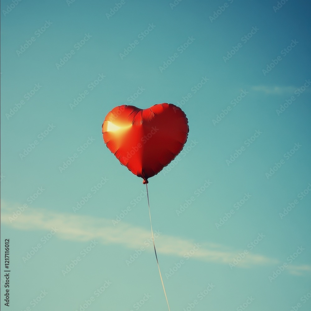Fototapeta premium Red heart balloon floating in blue sky.