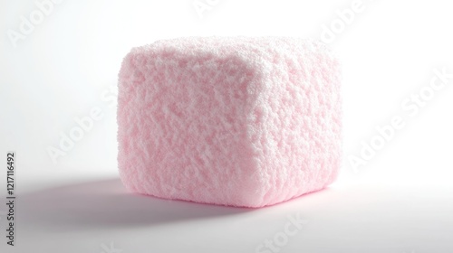 Pink sugar cube on white background, food photography