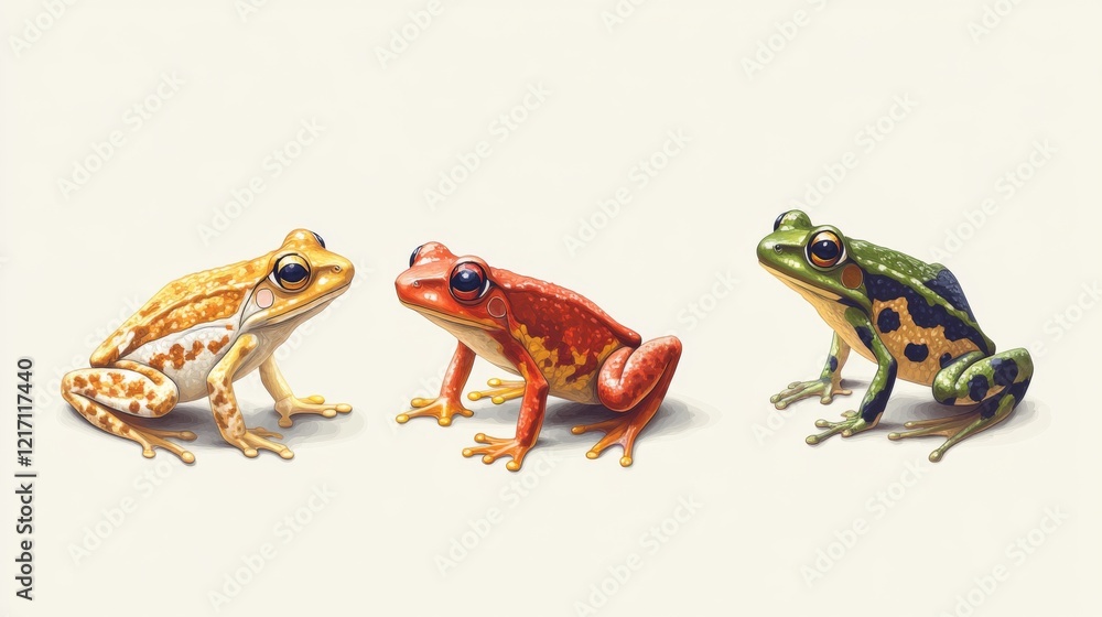 Naklejka premium A Serene amphibian metamorphosis collection of frogs