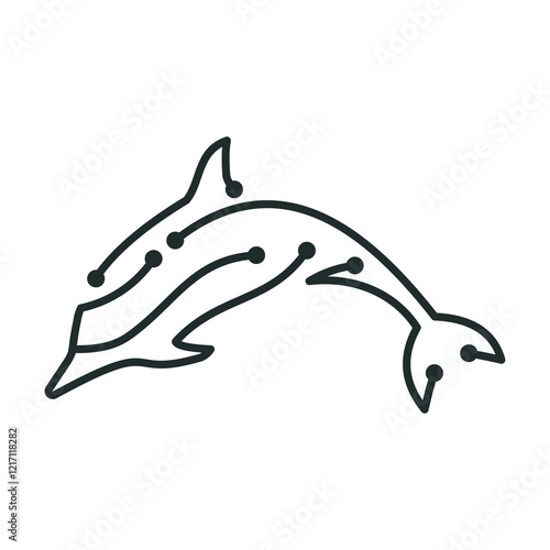 Modern LINE TECH dolphin logo design. Technology dolphin abstact logo brand. VECTOR
