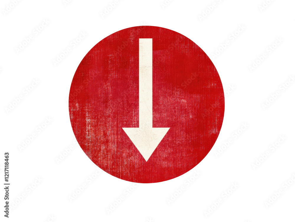 Isolated Red Circle Sign with White Arrow Down Isolated Red Circle Sign with White Arrow Down